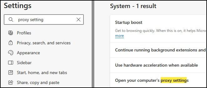 Type proxy settings