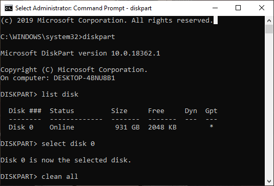 delete files permanently via Command Prompt