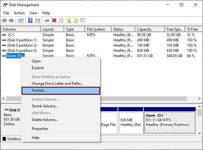 Select the partition which contains the files