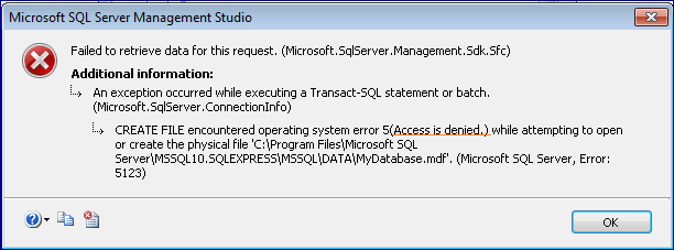 SQL Server Error 5123