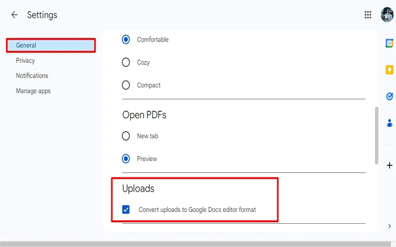 in settings window look for the convert uploads 