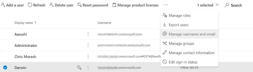 choose Manage username and email