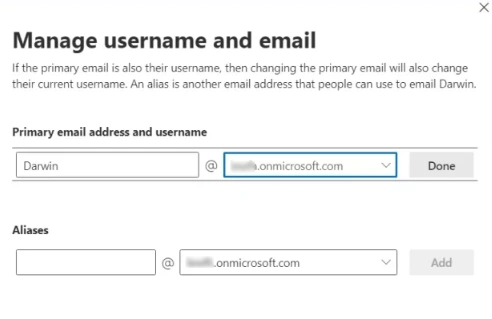 select the new domain address for the account