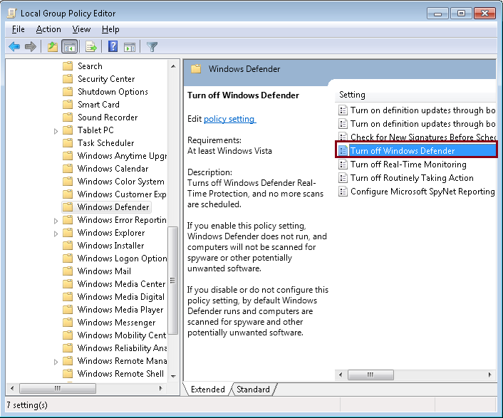 Turn off Windows Defender Antivirus