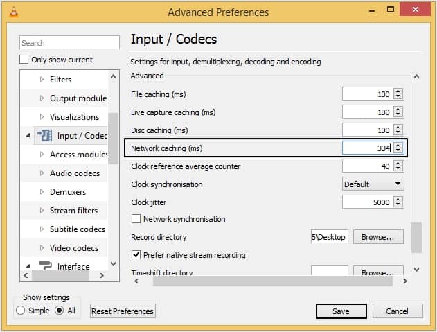 trace the Network Caching (ms) option