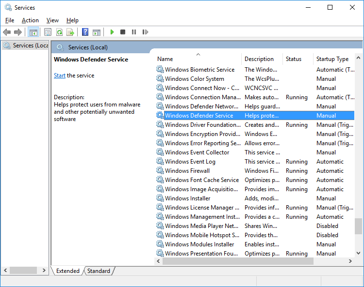 Windows Defender Service