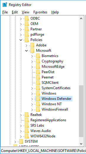 Registry Editor window