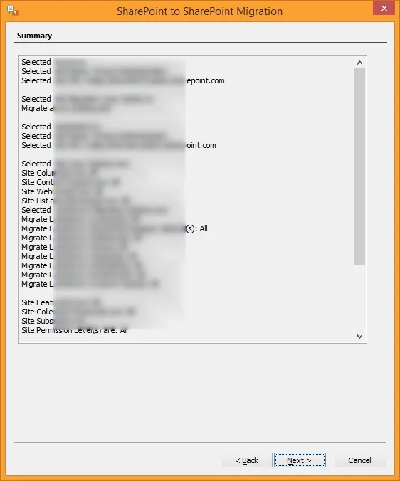 migration summary section