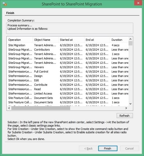 completion summary showing a clear status