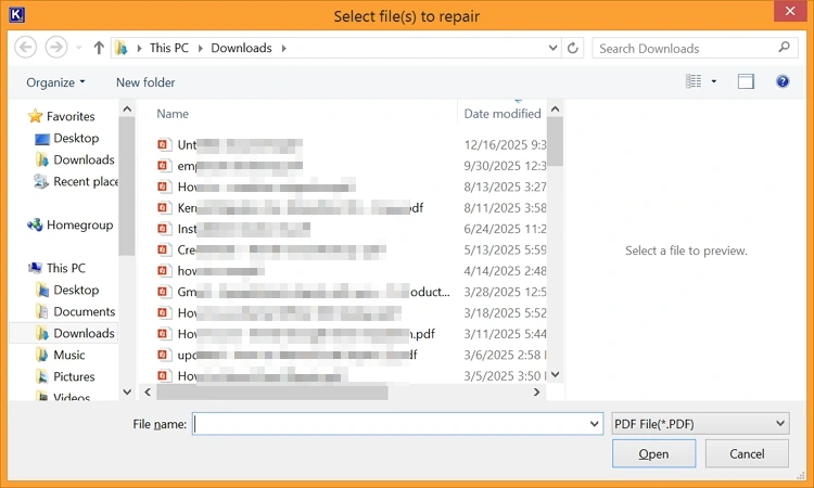 Select the desired PDF files