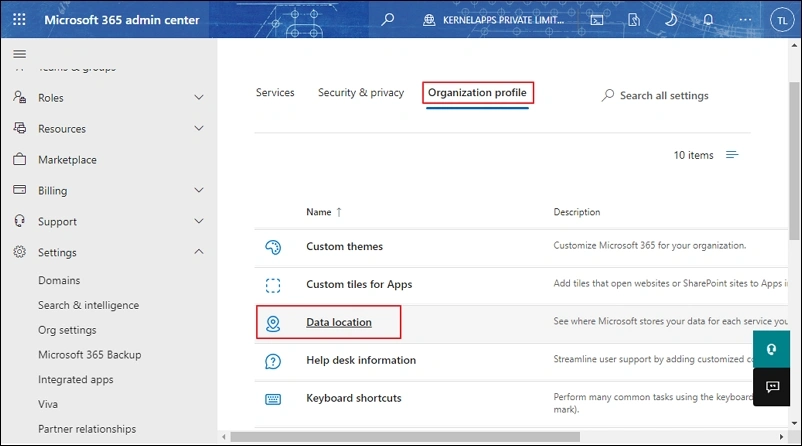 click on the Data Location section