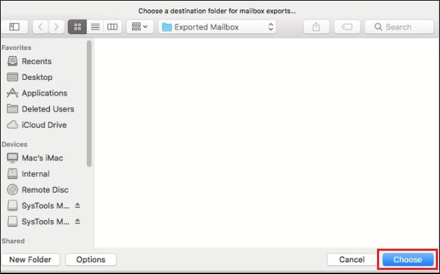 choose to select a destination drive to save the required MBOX file and click the Choose button
