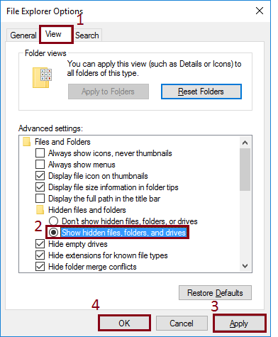 try to locate Show hidden files, and folders option