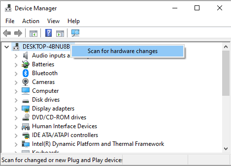 Scan for Hardware Changes