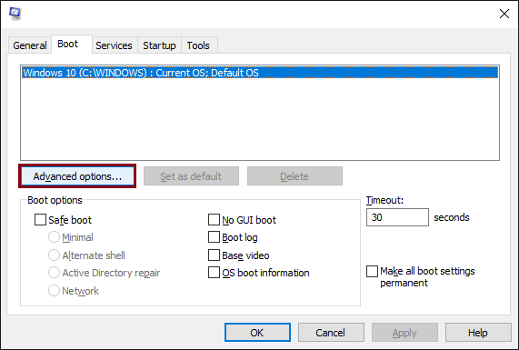 Click on the advance option