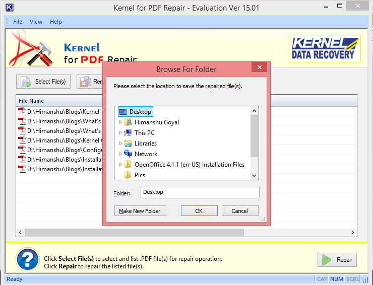 Select a location to save the file