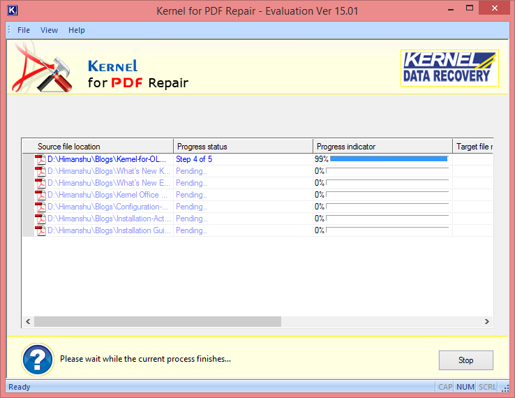 start repairing the PDF files