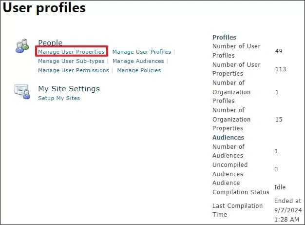 select Manage User Properties