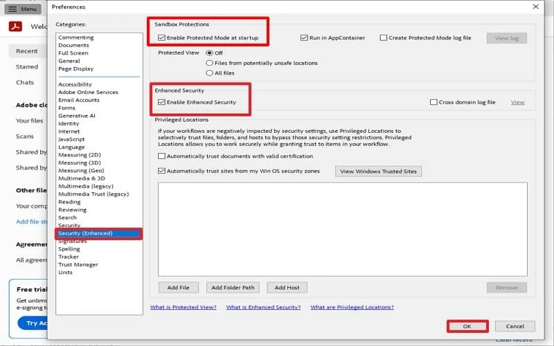 disbale enhanced security