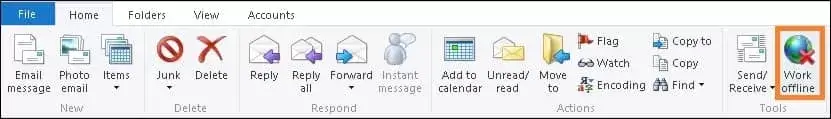 Navigate to file tab and click on work offline 