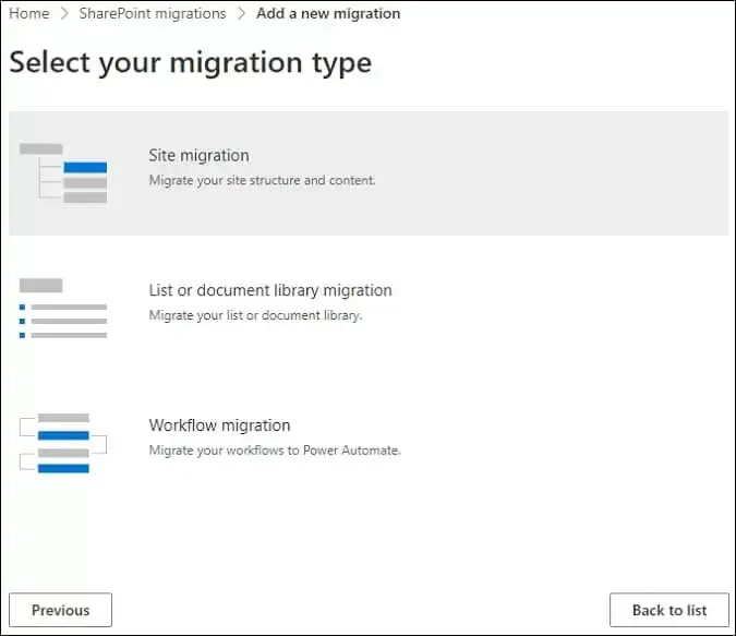 select migration type