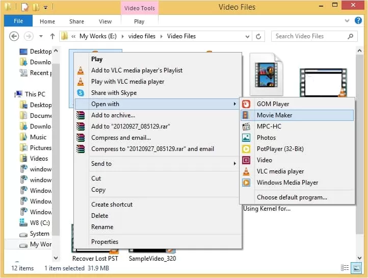 click on open with then select movie maker option