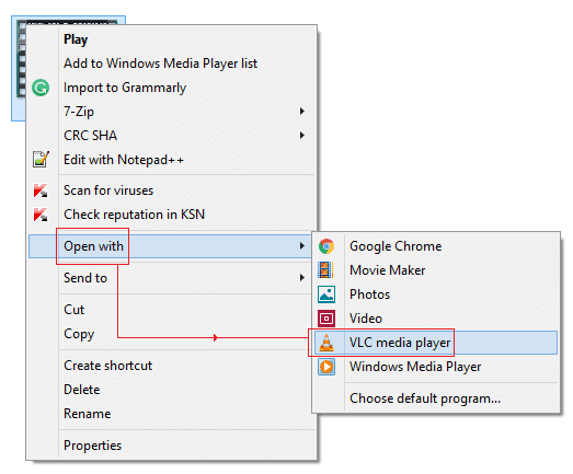 Open withthen click VLC media