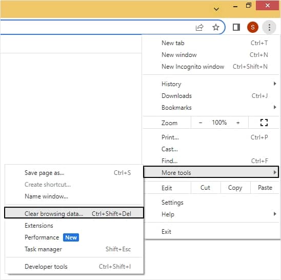 Click on More tools option then Clear browsing data