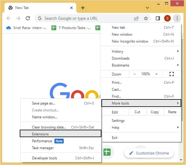 go to More tools then Extensions
