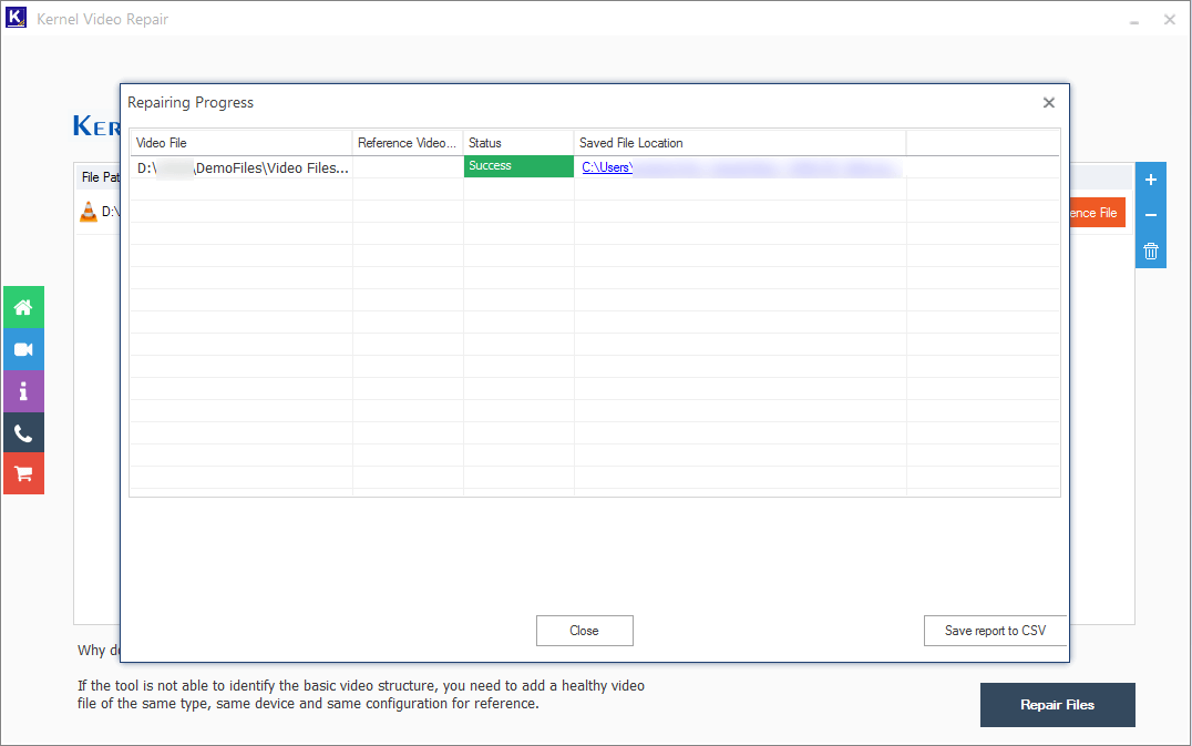 tool has successfully repaired the MXF file