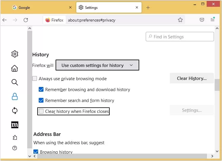 Use custom settings
