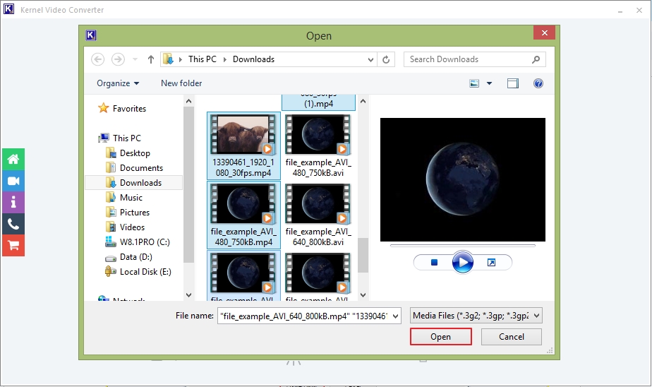 select mp4 file