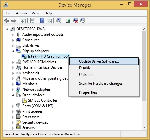 right click on Graphics Card and click Update Driver