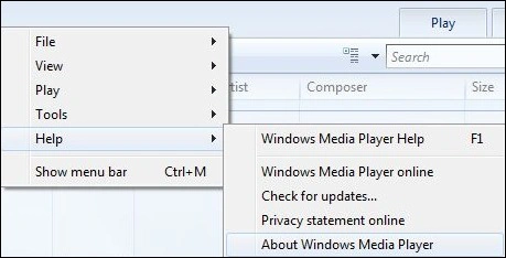 click on About Windows Media Player