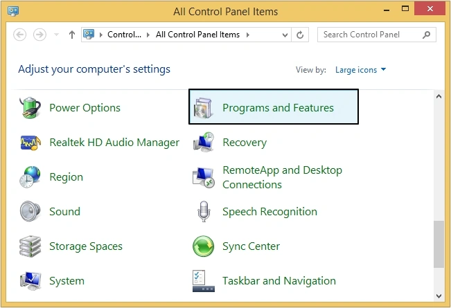 in control panel select programs and features
