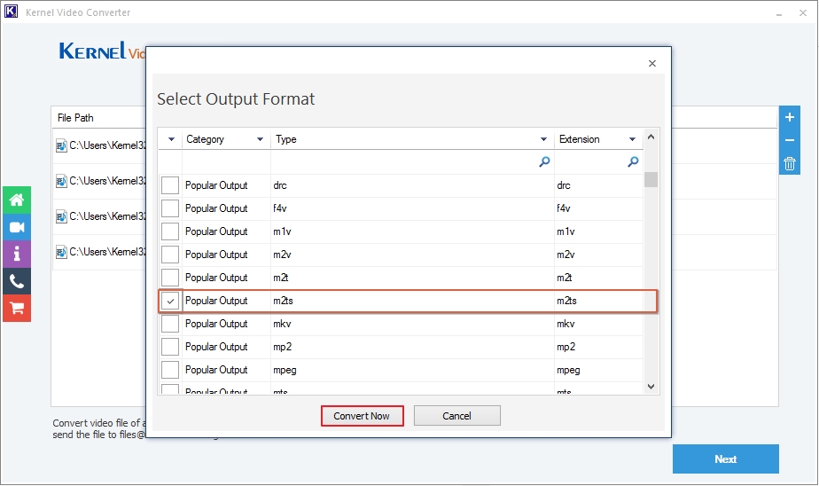 select output m2ts