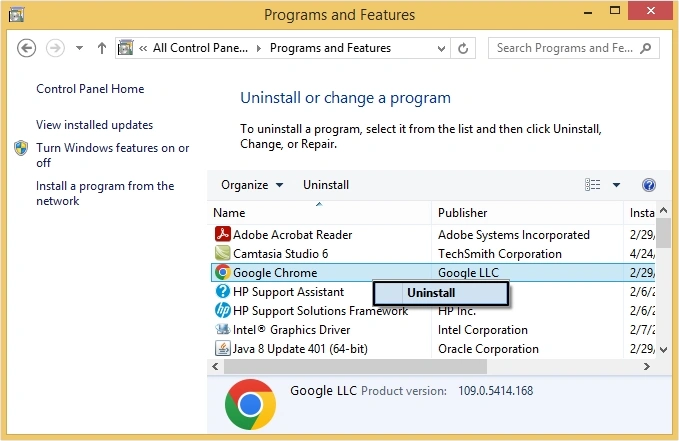 right click web browser then click uninstall