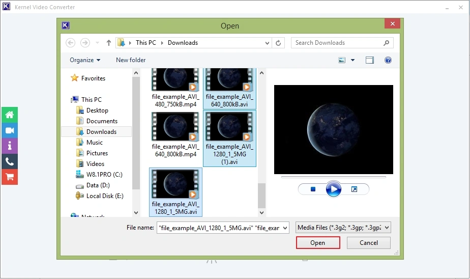 select avi files