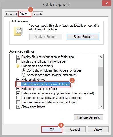 uncheck hide extensions