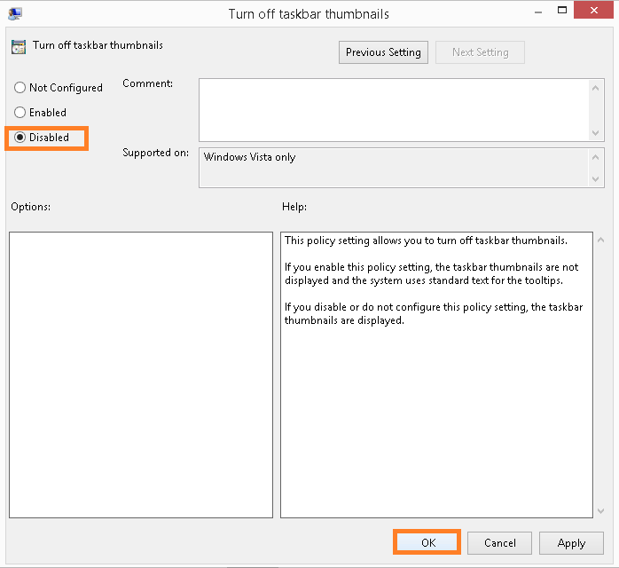 select the Disabled option