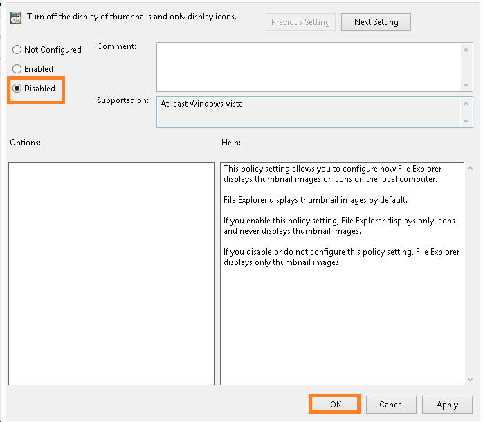select Disabled option