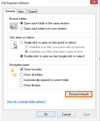 Restore Defaults option