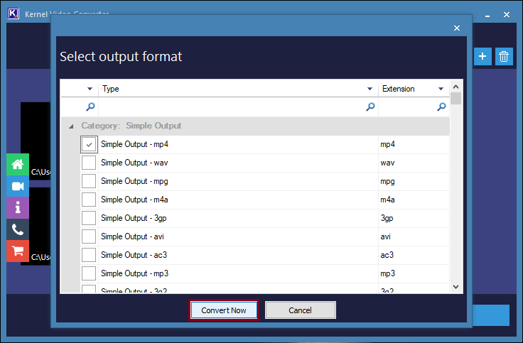 select the output format