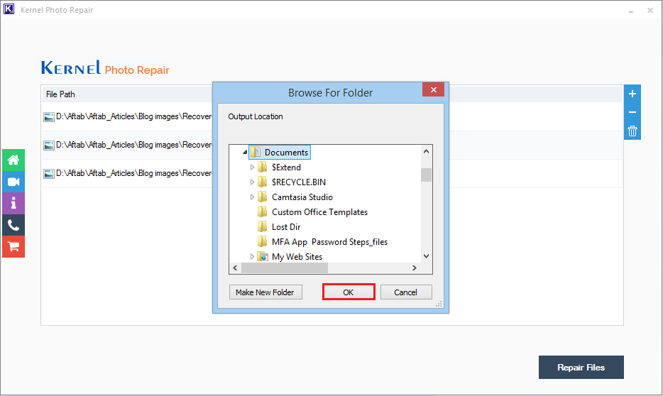 provide a location to save the repaired image