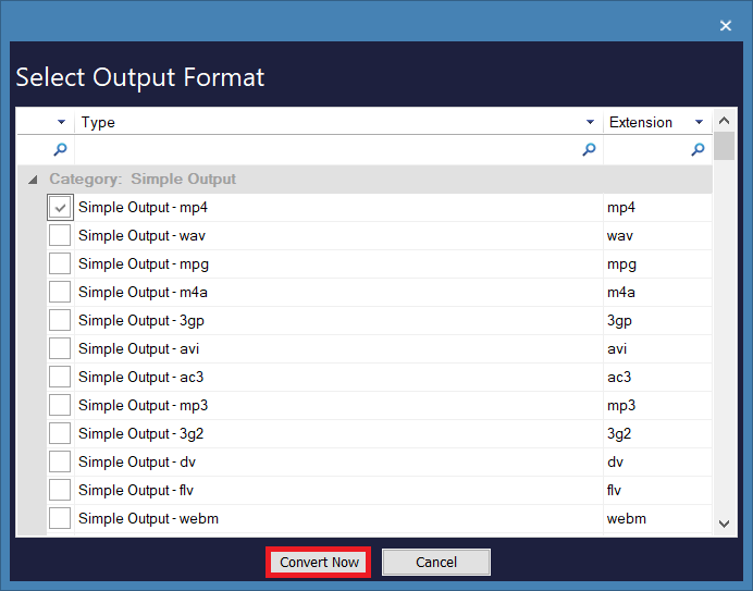 select the format to convert