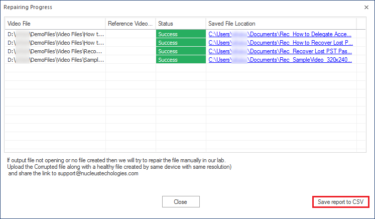 save the repairing report to CSV