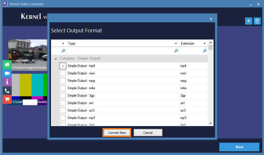 select Simple Output – mp4