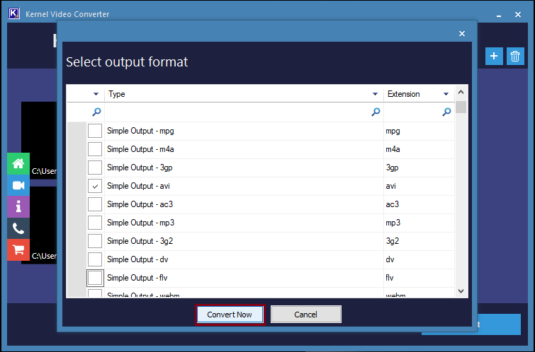 select the output format