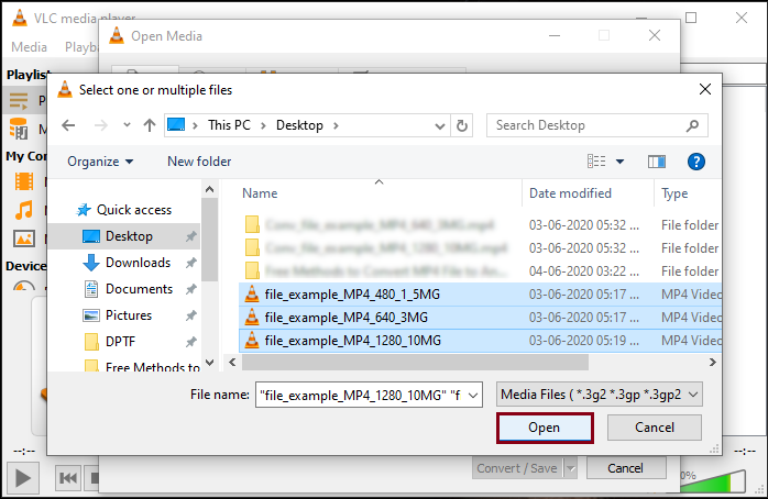 Select the videos and click Open the video