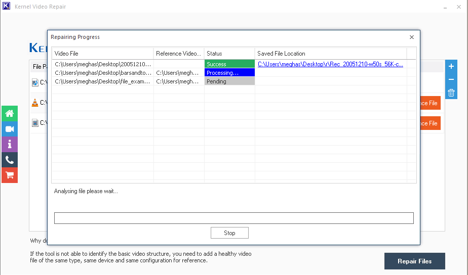 repair of video files is in progress